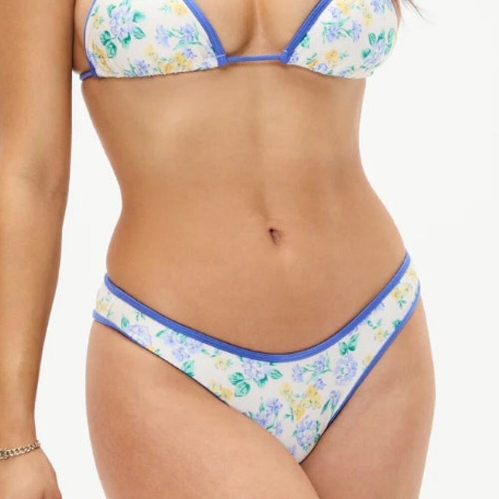 Frankies Bikinis Women's Coastal Floral Dove Shine Classic Bikini Bottom Size L